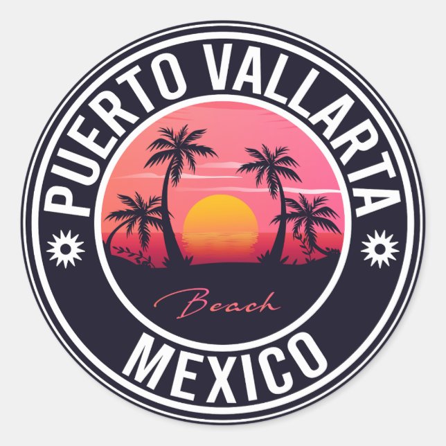 Sticker Rond Plage de Puerto Vallarta Mexico. Playa mexicaine (Devant)