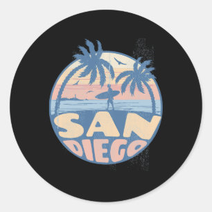 Sticker Rond Plage de San Diego Californie Surf Vacances d'été 