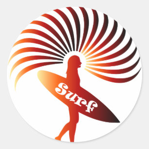 Sticker Rond Plage de surf surfer planche à voile