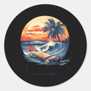 Sticker Rond Plage de Venise Californie Skateboard Skateboarder