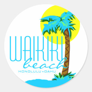 Sticker Rond Plage de Waikiki - Honolulu