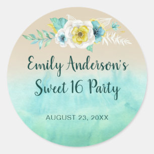 Sticker Rond Plage florale tropicale Sweet 16 Anniversaire