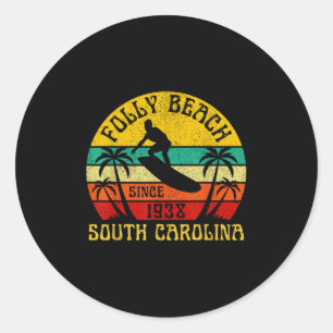 Sticker Rond Plage Folly Sud Caroline du Sud Surf Vacances été