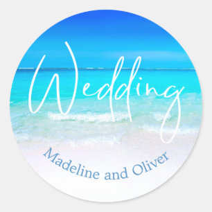 Sticker Rond Plage mariage Océan Bleu Sable Destination Moderne