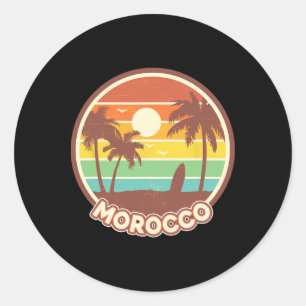 Sticker Rond Plage Maroc Cool Rétro Surf Souvenir Surf Gif