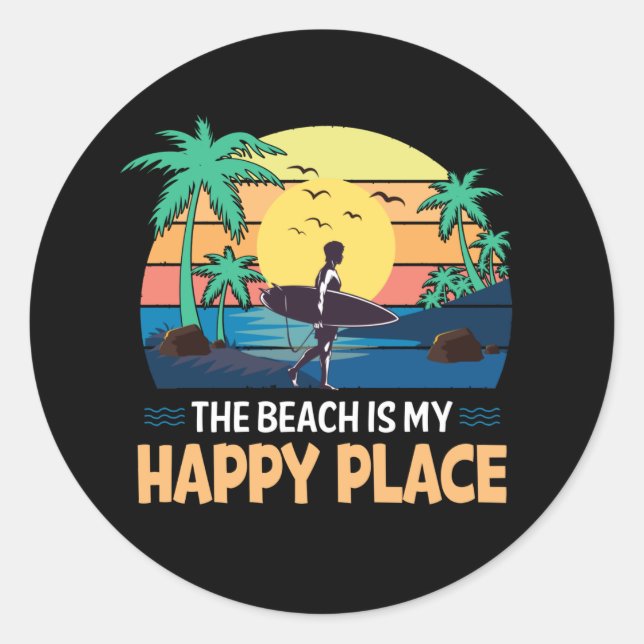 Sticker Rond plage mignonne heureux endroit surf (Devant)