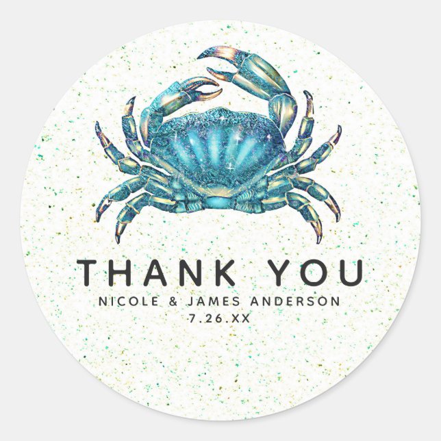 Sticker Rond Plage moderne Crabe bleu Starfish Seahorse Favoris (Devant)