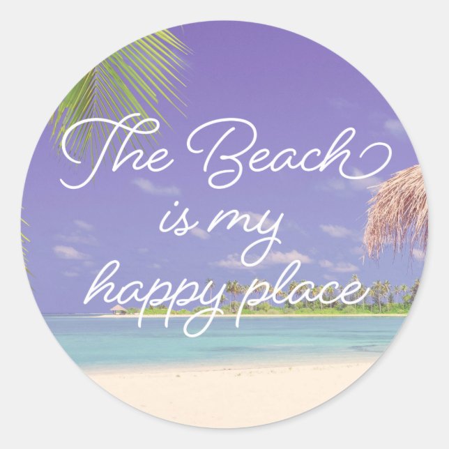 Sticker Rond Plage Mon Endroit Heureux Relaxant Plage Photo (Devant)