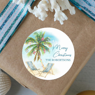 Sticker Rond Plage Noël Tropical Palm Tree