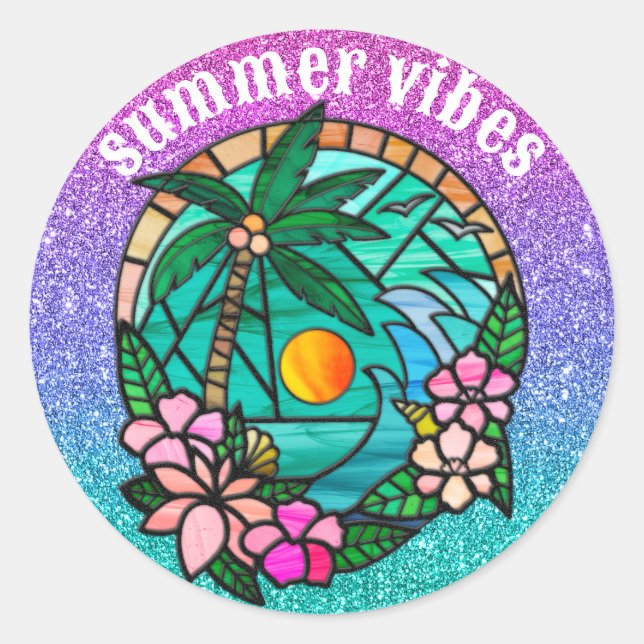 Sticker Rond Plage océanique estivale au coucher du soleil (Devant)