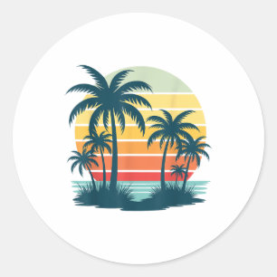 Sticker Rond Plage Palm Arbre Coucher de soleil Graphique Tropi