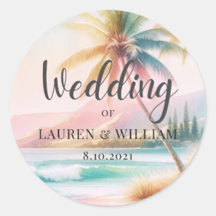 Sticker Rond Plage Palm Trees Mariage aquarelle
