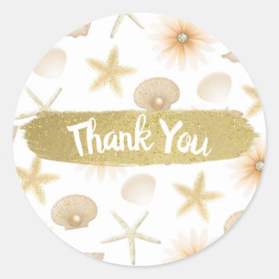 Sticker Rond Plage Poche Coquillages & Fleurs Mariage moderne