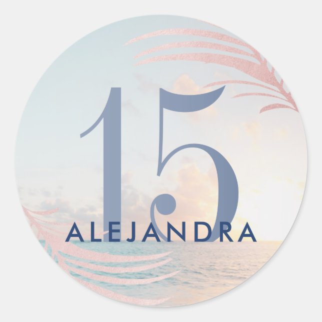 Sticker Rond Plage Quinceañera 15e anniversaire Faveur (Devant)