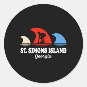 Sticker Rond Plage Rétro St Simons Island Géorgie Surfboarding