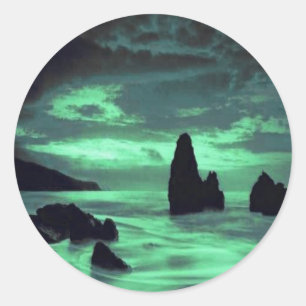 Sticker Rond Plage, Rochers