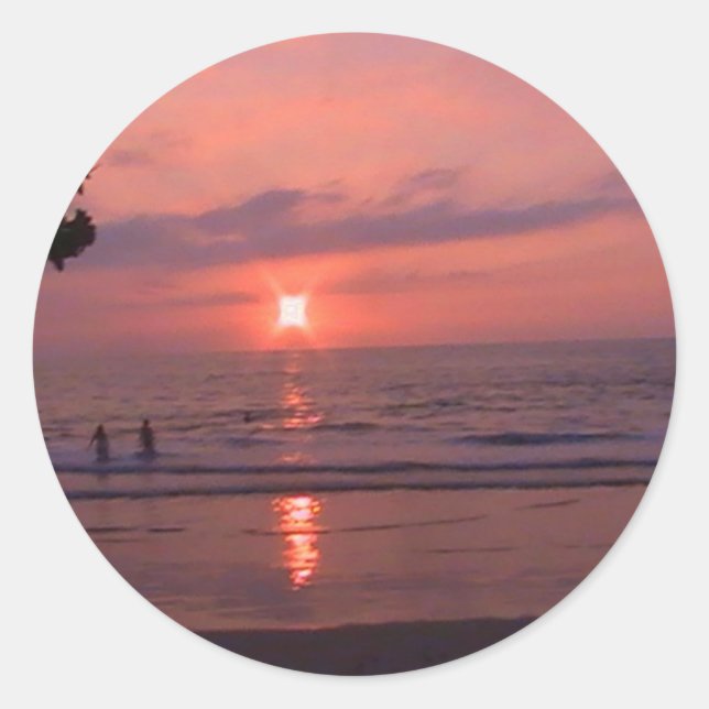 Sticker Rond Plage romantique Hawaii Sunset Ocean Beach (Devant)