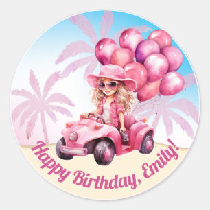 Sticker Rond Plage rose convertible Anniversaire