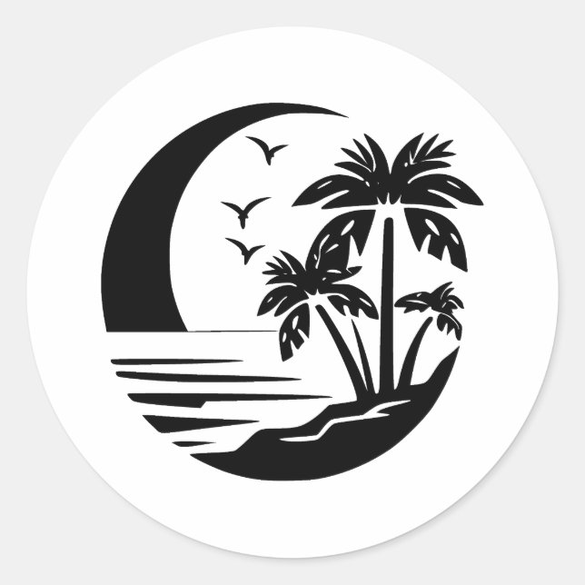 Sticker Rond Plage simple | Élégance en noir et blanc (Devant)