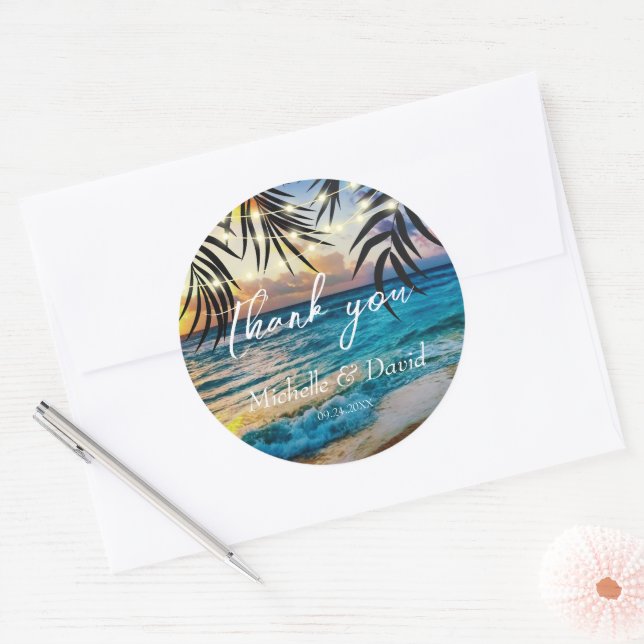 Sticker Rond Plage Sunset String Lights (Enveloppe)