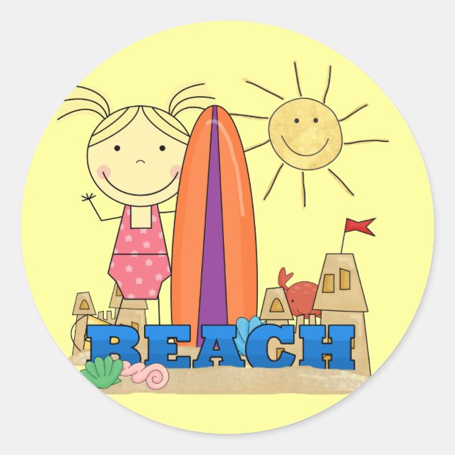Sticker Rond PLAGE - T-shirts et cadeaux Blond Girl (Devant)