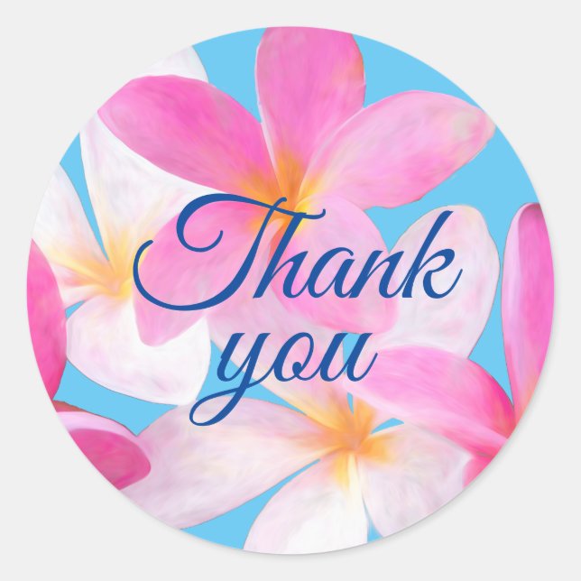 Sticker Rond Plage Tropical Floral Mariage rose Merci (Devant)