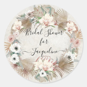 Sticker Rond Plage tropicale Blanc Floral Vert Muté Foliage