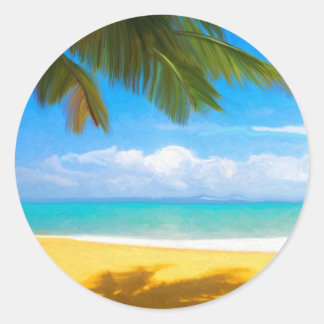 Sticker Rond Plage tropicale de Palm Tree