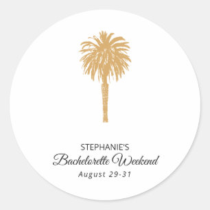 Sticker Rond Plage Tropicale Gold Palm Destination Bachelorette