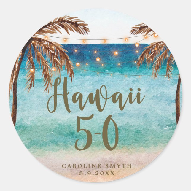Sticker Rond plage tropicale Hawaii 5 0 cinquante anniversaire  (Devant)