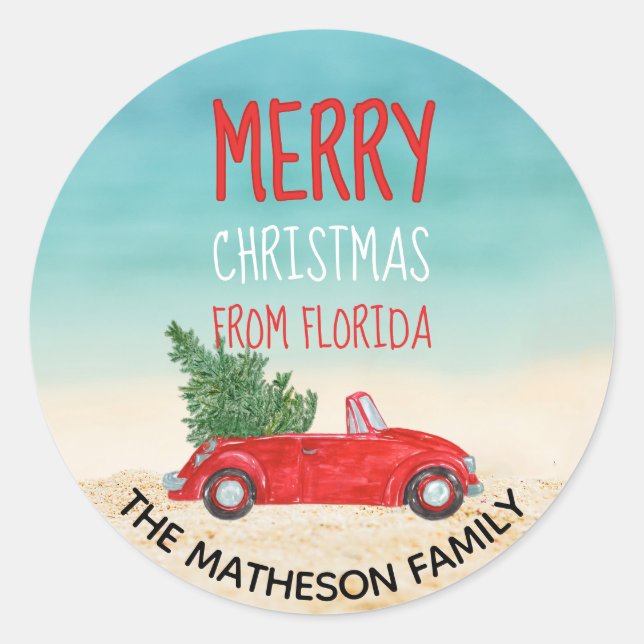 Sticker Rond Plage tropicale Joyeux Noël Floride (Devant)