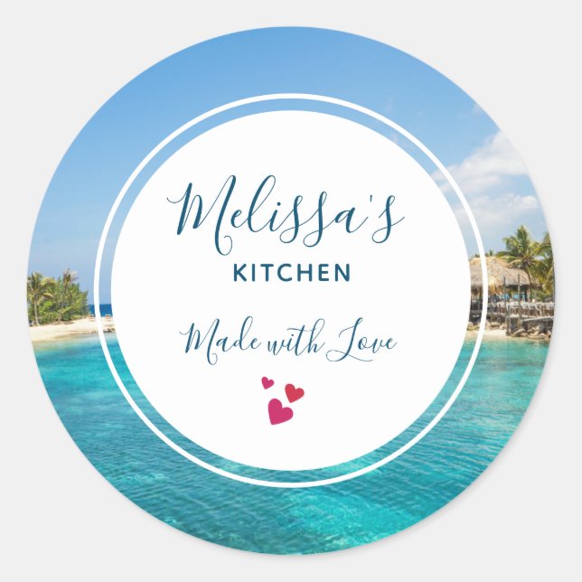 Sticker Rond Plage tropicale pittoresque avec cuisines à chaume (Devant)