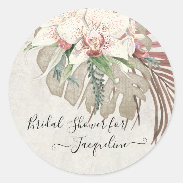 Sticker Rond Plage tropicale Plage blanche Orchidée rose Folial (Devant)