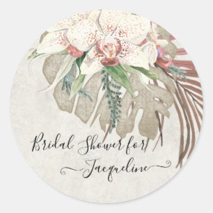 Sticker Rond Plage tropicale Plage blanche Orchidée rose Folial