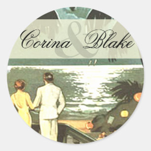 Sticker Rond Plage Vintage Art déco