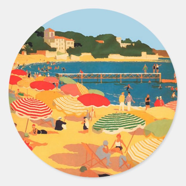 Sticker Rond Plage vintage Côte d'Azur (Devant)