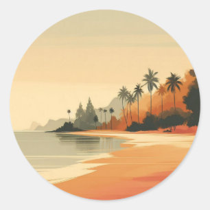 Sticker Rond Plage vintage/rétro/tropicale