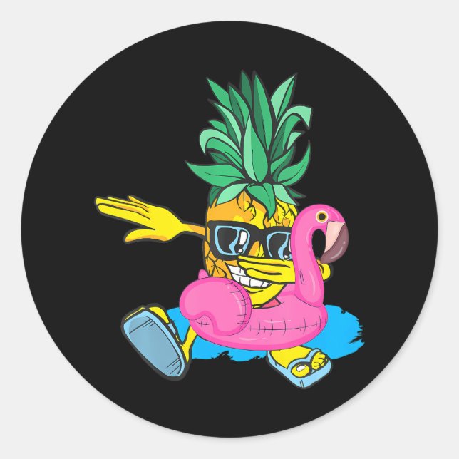 Sticker Rond Plages de Dabbing Pineappy Flamant rose Float Aloh (Devant)
