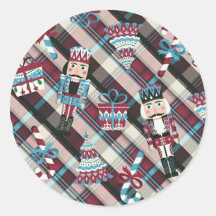 Sticker Rond Plaid Blue Burgundy