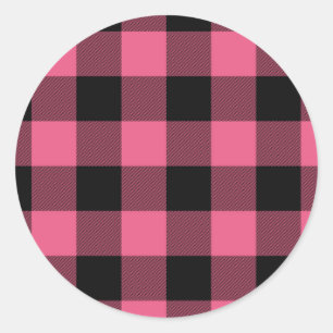 Sticker Rond Plaid Buffalo Carré rose et noir À damiers