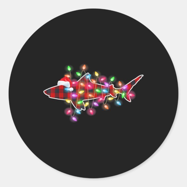 Sticker Rond Plaid Buffalo Shark Christmas Pajamas Xmas Lights  (Devant)