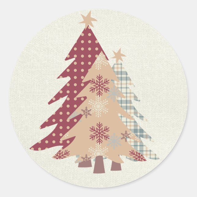 Sticker Rond Plaid de campagne, pois, sapins de Noël enneigés (Devant)