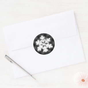 Sticker Rond Plaid gris et noir rustique, flocon de neige hiver