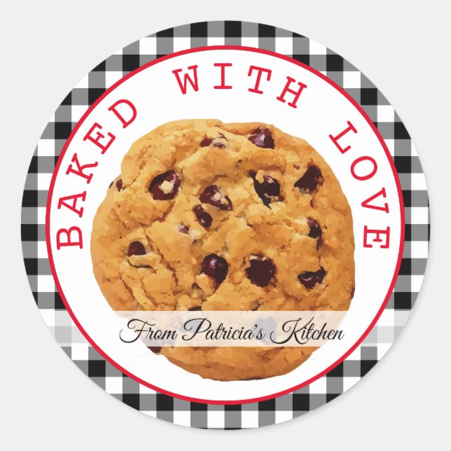 Sticker Rond Plaid Noir Cuit Avec Amour Cookies De Noël (Devant)