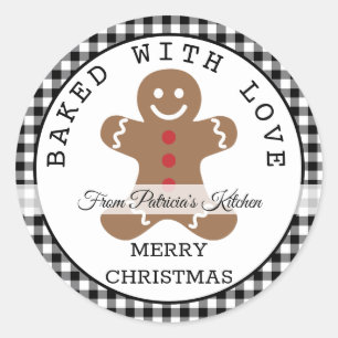 Sticker Rond Plaid Noir Cuit Avec Amour Cookies De Noël