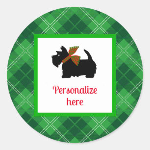 Sticker Rond Plaid Scotty Chien Merry cadeau personnalisé