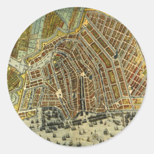 Sticker Rond Plan antique de la rue d'Amsterdam, Pays-Bas