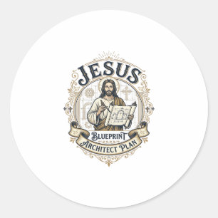 Sticker Rond Plan de Jésus Architecte Blueprint Jésus Plan de B