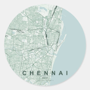 Sticker Rond Plan de la ville de Chennai en Inde, design minima