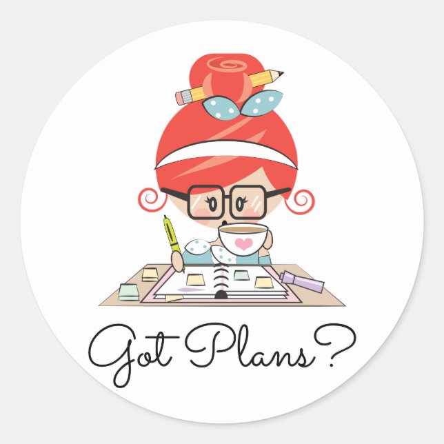 Sticker Rond Plan Planificateur Fille Redhead (Devant)